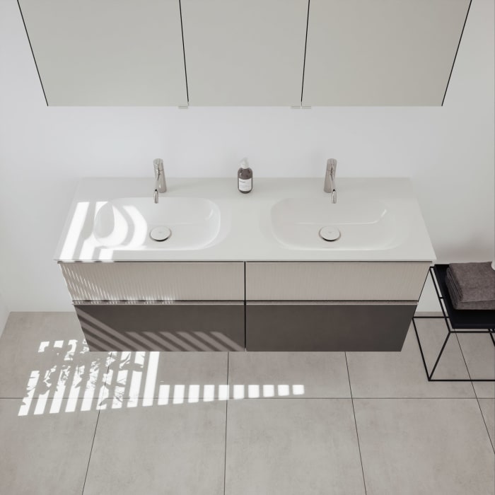 burgbad Fiumo 2.0 Badmöbelset 142 cm mit Waschtisch mit Unterschrank mit Griff G0146 und Spiegelschrank