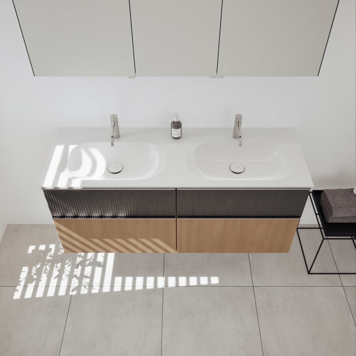 burgbad Fiumo 2.0 Badmöbelset 142 cm mit Waschtisch mit Unterschrank mit Griff G0146 und Spiegelschrank