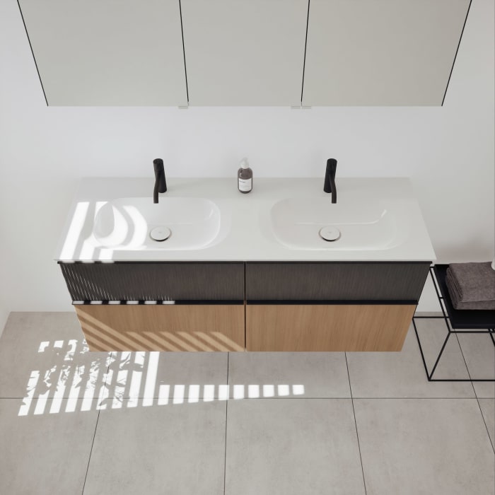 burgbad Fiumo 2.0 Badmöbelset 142 cm mit Waschtisch mit Unterschrank mit Griff G0200 und Spiegelschrank