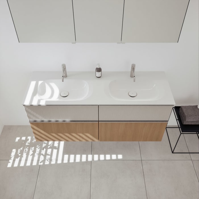 burgbad Fiumo 2.0 Badmöbelset 142 cm mit Waschtisch mit Unterschrank mit Griff G0146 und Spiegelschrank