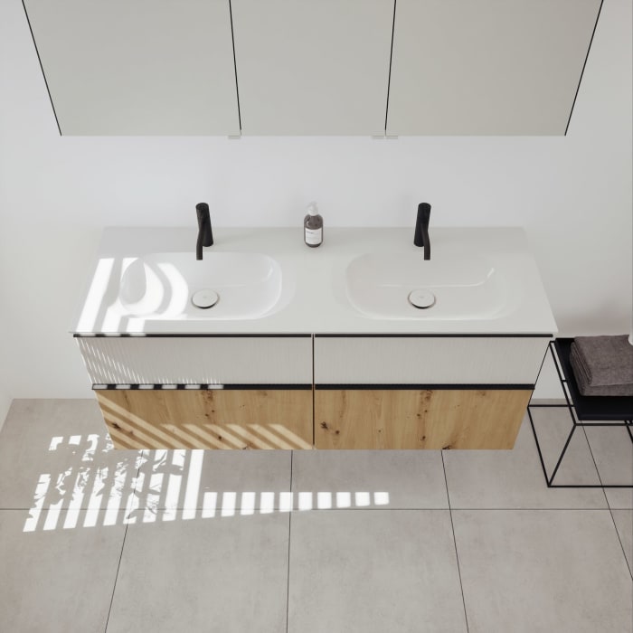 burgbad Fiumo 2.0 Badmöbelset 142 cm mit Waschtisch mit Unterschrank mit Griff G0200 und Spiegelschrank