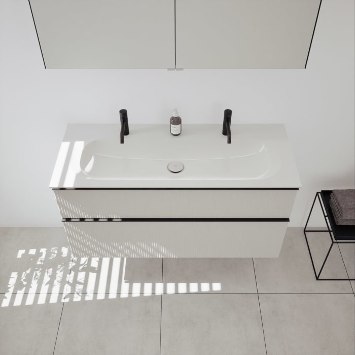 burgbad Fiumo 2.0 Badmöbelset 122 cm mit Waschtisch mit Unterschrank mit Griff G0200 und Spiegelschrank