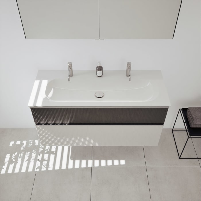 burgbad Fiumo 2.0 Badmöbelset 122 cm mit Waschtisch mit Unterschrank mit Griff G0146 und Spiegelschrank