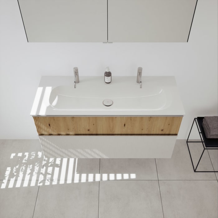 burgbad Fiumo 2.0 Badmöbelset 122 cm mit Waschtisch mit Unterschrank mit Griff G0146 und Spiegelschrank