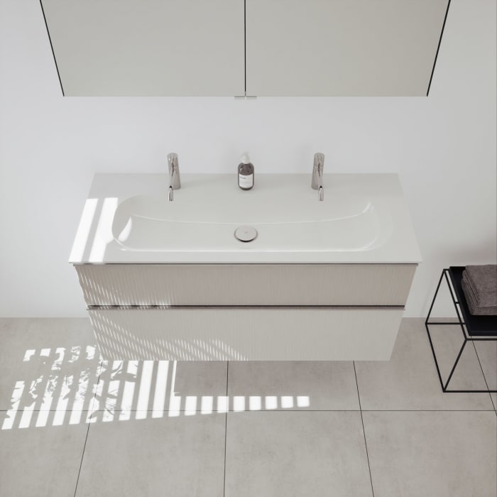 burgbad Fiumo 2.0 Badmöbelset 122 cm mit Waschtisch mit Unterschrank mit Griff G0146 und Spiegelschrank