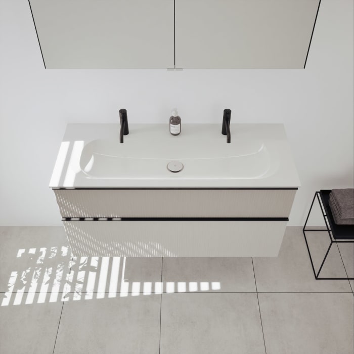 burgbad Fiumo 2.0 Badmöbelset 122 cm mit Waschtisch mit Unterschrank mit Griff G0200 und Spiegelschrank