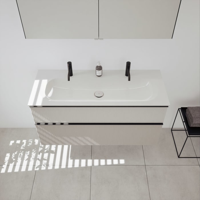 burgbad Fiumo 2.0 Badmöbelset 122 cm mit Waschtisch mit Unterschrank mit Griff G0200 und Spiegelschrank