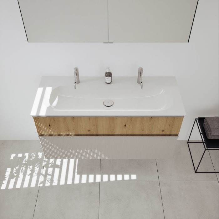 burgbad Fiumo 2.0 Badmöbelset 122 cm mit Waschtisch mit Unterschrank mit Griff G0146 und Spiegelschrank