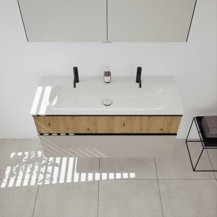 burgbad Fiumo 2.0 Badmöbelset 122 cm mit Waschtisch mit Unterschrank mit Griff G0200 und Spiegelschrank