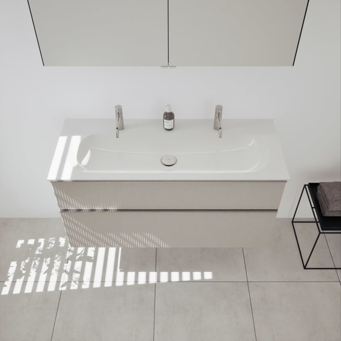 burgbad Fiumo 2.0 Badmöbelset 122 cm mit Waschtisch mit Unterschrank mit Griff G0146 und Spiegelschrank