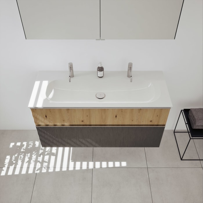 burgbad Fiumo 2.0 Badmöbelset 122 cm mit Waschtisch mit Unterschrank mit Griff G0146 und Spiegelschrank