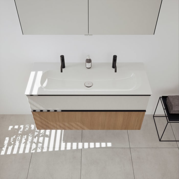 burgbad Fiumo 2.0 Badmöbelset 122 cm mit Waschtisch mit Unterschrank mit Griff G0200 und Spiegelschrank