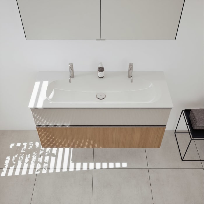 burgbad Fiumo 2.0 Badmöbelset 122 cm mit Waschtisch mit Unterschrank mit Griff G0146 und Spiegelschrank