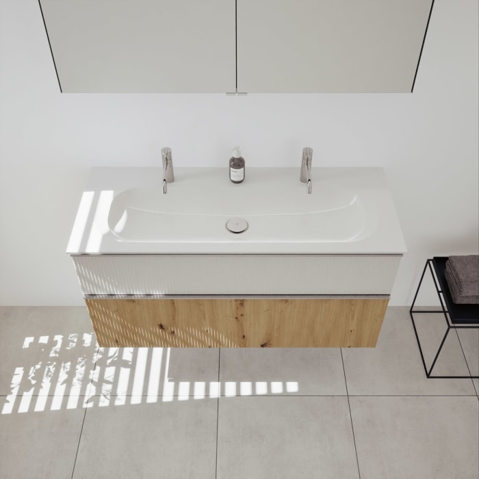 burgbad Fiumo 2.0 Badmöbelset 122 cm mit Waschtisch mit Unterschrank mit Griff G0146 und Spiegelschrank