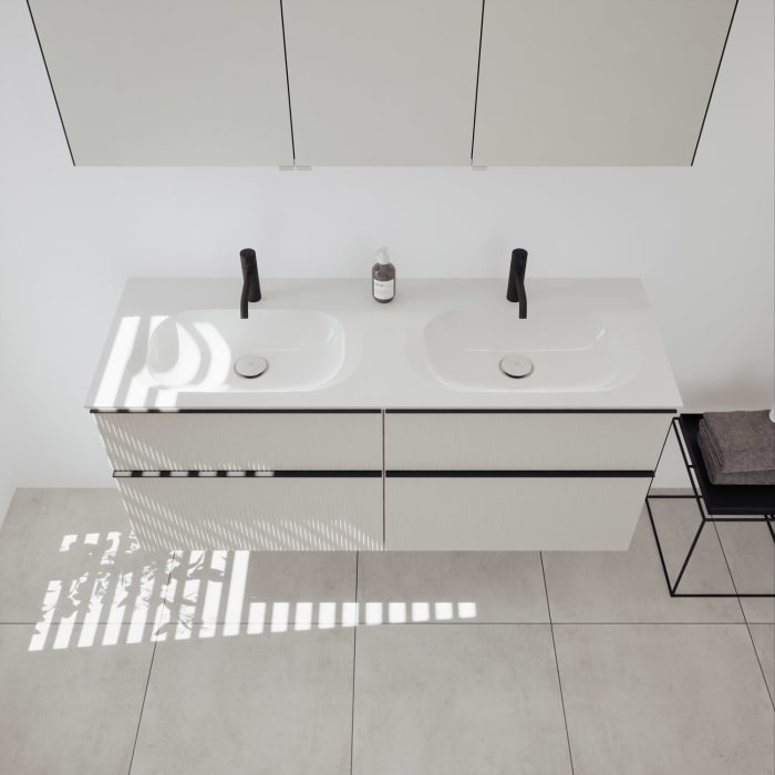 burgbad Fiumo 2.0 Badmöbelset 142 cm mit Waschtisch mit Unterschrank mit Griff G0200 und Spiegelschrank