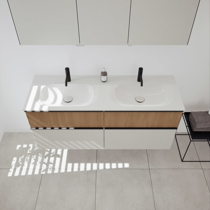 burgbad Fiumo 2.0 Badmöbelset 142 cm mit Waschtisch mit Unterschrank mit Griff G0200 und Spiegelschrank