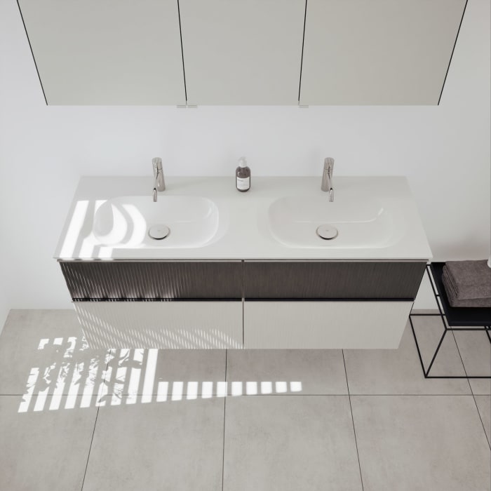 burgbad Fiumo 2.0 Badmöbelset 142 cm mit Waschtisch mit Unterschrank mit Griff G0146 und Spiegelschrank