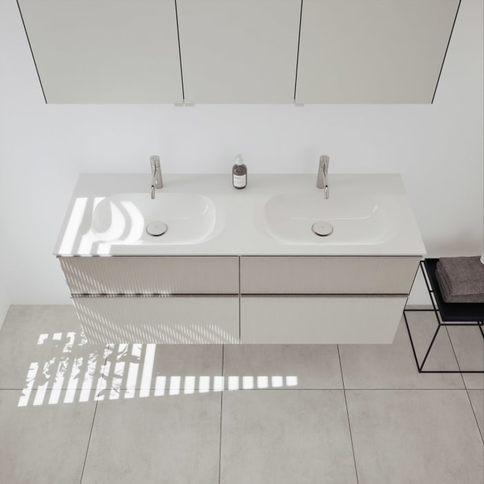 burgbad Fiumo 2.0 Badmöbelset 142 cm mit Waschtisch mit Unterschrank mit Griff G0146 und Spiegelschrank