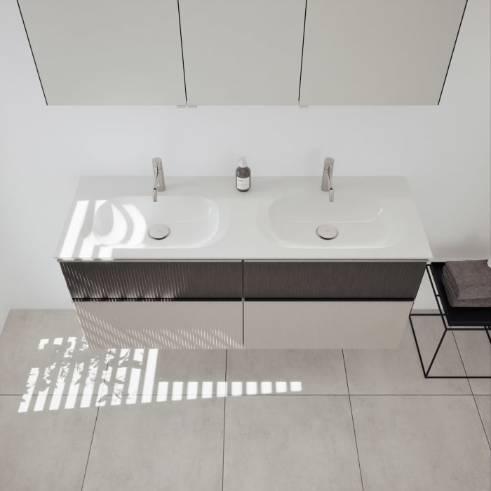 burgbad Fiumo 2.0 Badmöbelset 142 cm mit Waschtisch mit Unterschrank mit Griff G0146 und Spiegelschrank