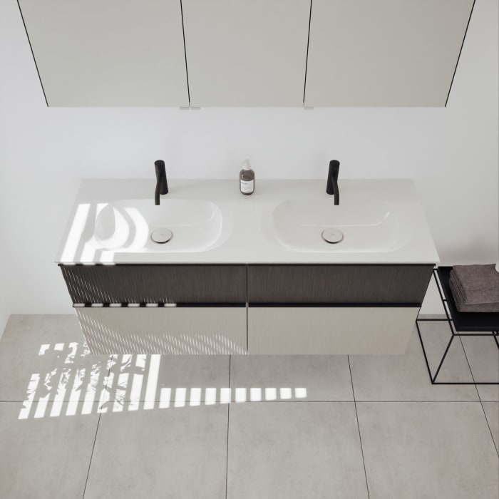 burgbad Fiumo 2.0 Badmöbelset 142 cm mit Waschtisch mit Unterschrank mit Griff G0200 und Spiegelschrank