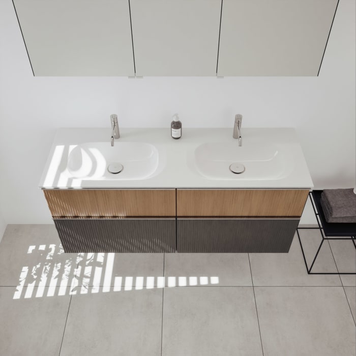 burgbad Fiumo 2.0 Badmöbelset 142 cm mit Waschtisch mit Unterschrank mit Griff G0146 und Spiegelschrank