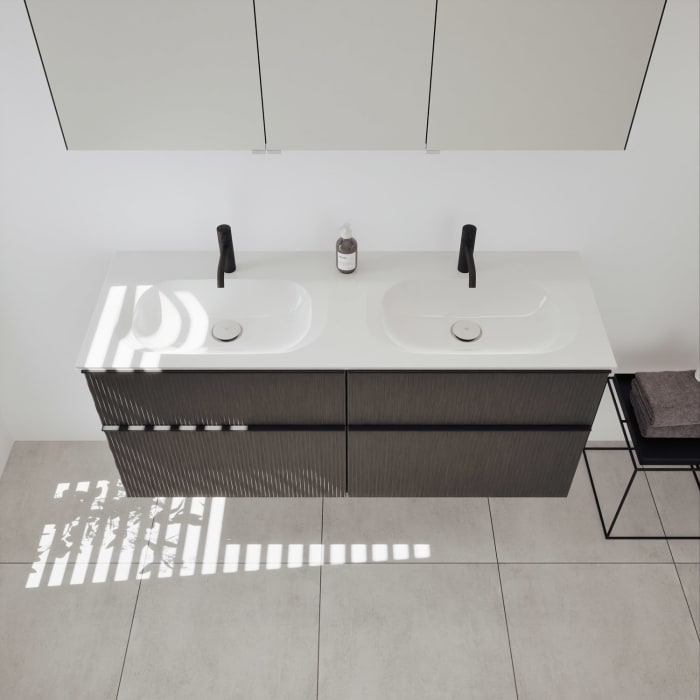 burgbad Fiumo 2.0 Badmöbelset 142 cm mit Waschtisch mit Unterschrank mit Griff G0200 und Spiegelschrank