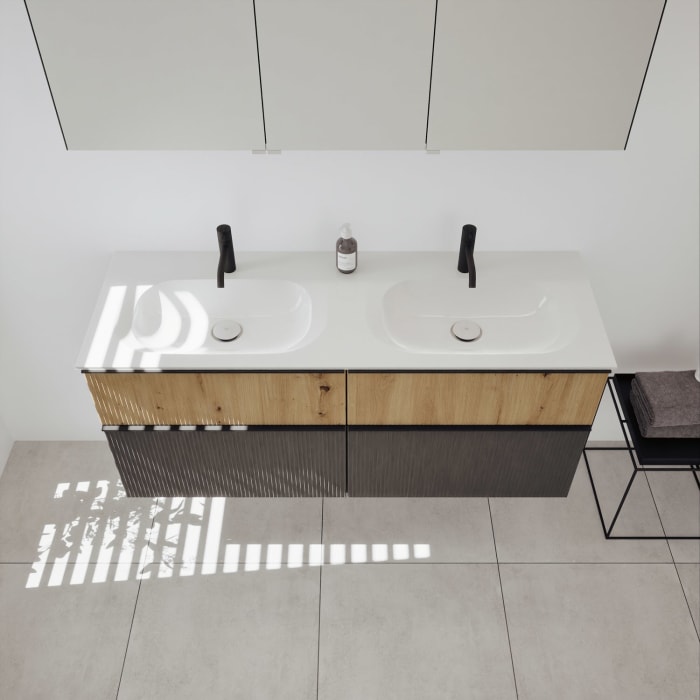 burgbad Fiumo 2.0 Badmöbelset 142 cm mit Waschtisch mit Unterschrank mit Griff G0200 und Spiegelschrank