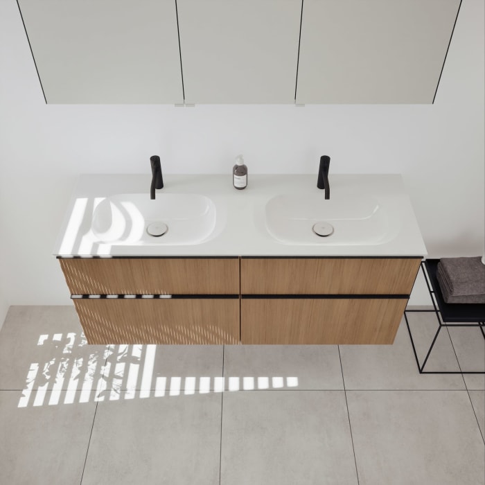 burgbad Fiumo 2.0 Badmöbelset 142 cm mit Waschtisch mit Unterschrank mit Griff G0200 und Spiegelschrank