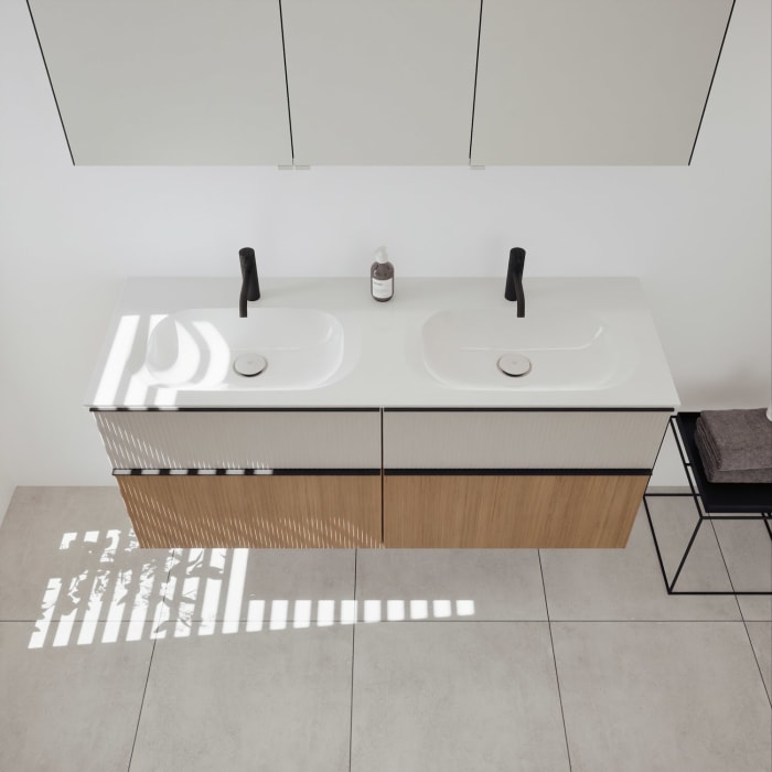 burgbad Fiumo 2.0 Badmöbelset 142 cm mit Waschtisch mit Unterschrank mit Griff G0200 und Spiegelschrank