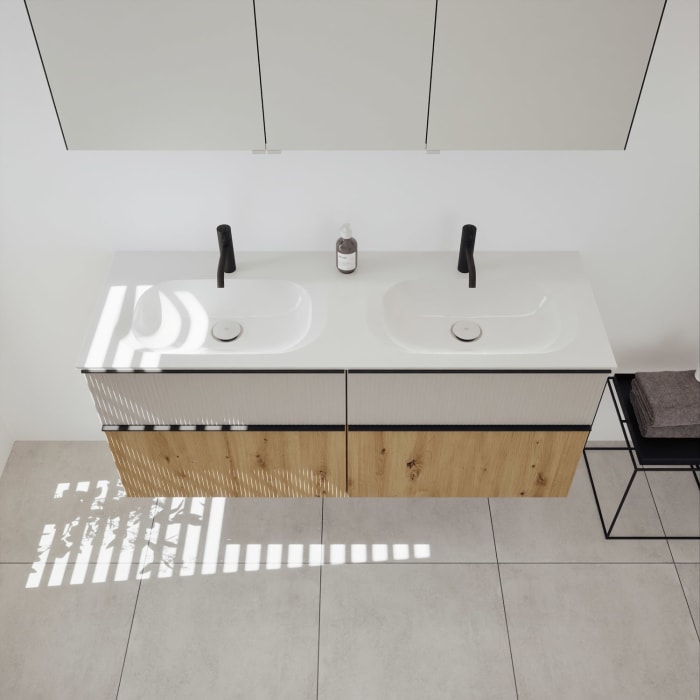 burgbad Fiumo 2.0 Badmöbelset 142 cm mit Waschtisch mit Unterschrank mit Griff G0200 und Spiegelschrank