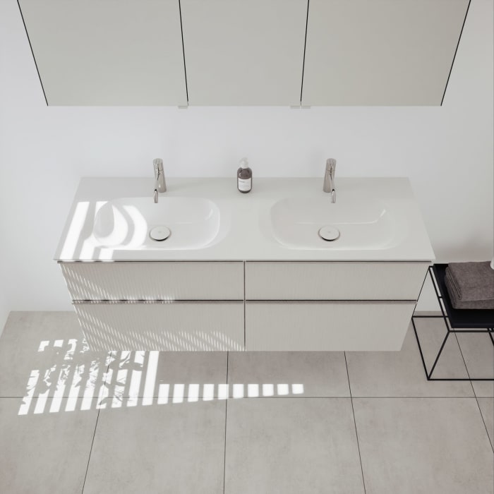 burgbad Fiumo 2.0 Badmöbelset 142 cm mit Waschtisch mit Unterschrank mit Griff G0146 und Spiegelschrank