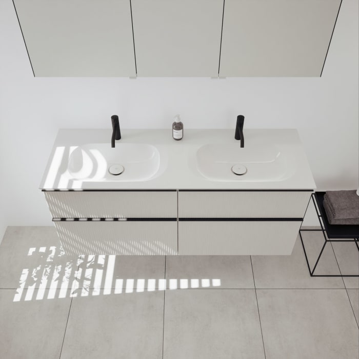 burgbad Fiumo 2.0 Badmöbelset 142 cm mit Waschtisch mit Unterschrank mit Griff G0200 und Spiegelschrank