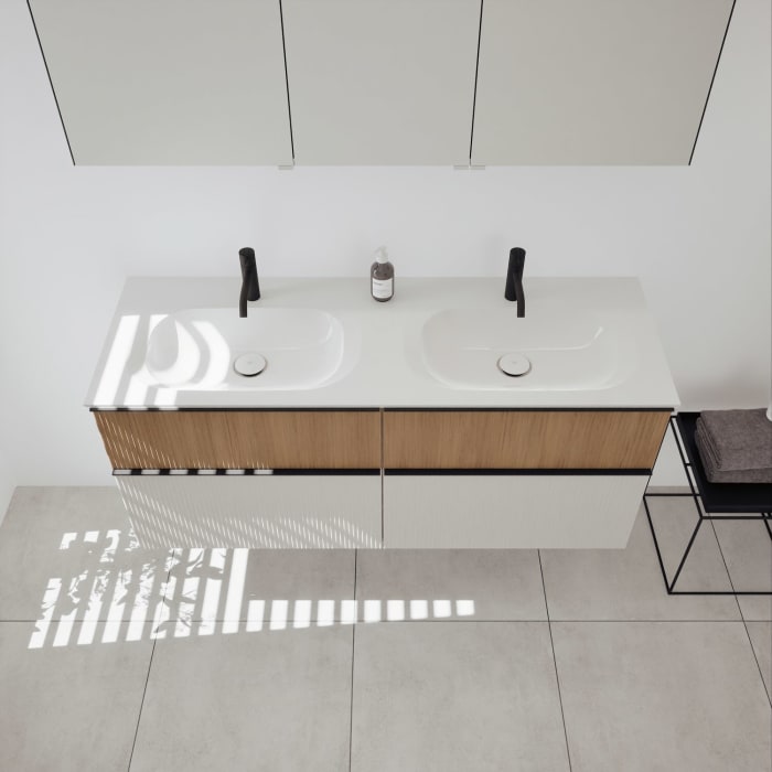 burgbad Fiumo 2.0 Badmöbelset 142 cm mit Waschtisch mit Unterschrank mit Griff G0200 und Spiegelschrank