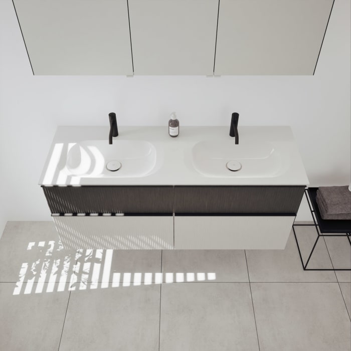 burgbad Fiumo 2.0 Badmöbelset 142 cm mit Waschtisch mit Unterschrank mit Griff G0200 und Spiegelschrank