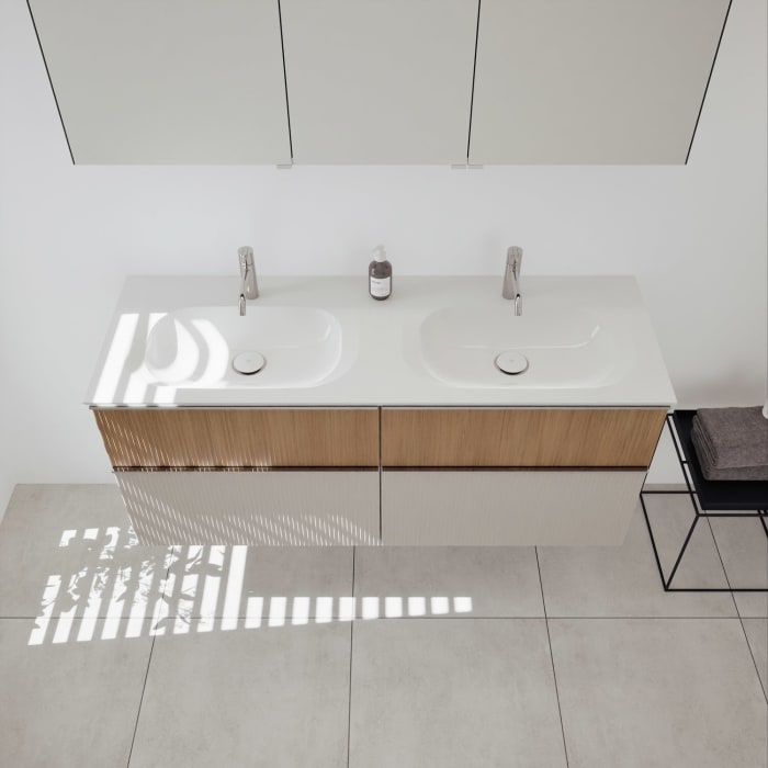 burgbad Fiumo 2.0 Badmöbelset 142 cm mit Waschtisch mit Unterschrank mit Griff G0146 und Spiegelschrank