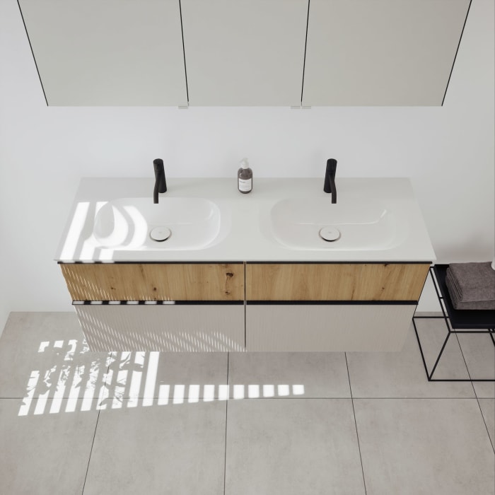 burgbad Fiumo 2.0 Badmöbelset 142 cm mit Waschtisch mit Unterschrank mit Griff G0200 und Spiegelschrank