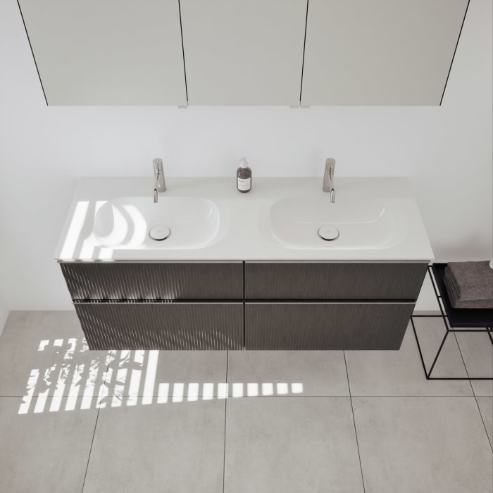 burgbad Fiumo 2.0 Badmöbelset 142 cm mit Waschtisch mit Unterschrank mit Griff G0146 und Spiegelschrank