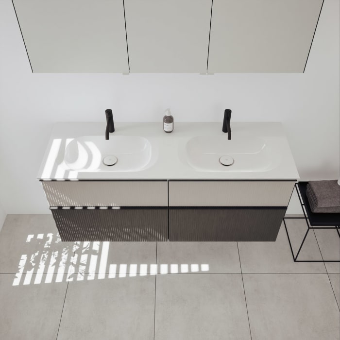 burgbad Fiumo 2.0 Badmöbelset 142 cm mit Waschtisch mit Unterschrank mit Griff G0200 und Spiegelschrank