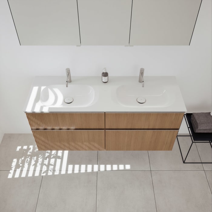 burgbad Fiumo 2.0 Badmöbelset 142 cm mit Waschtisch mit Unterschrank mit Griff G0146 und Spiegelschrank