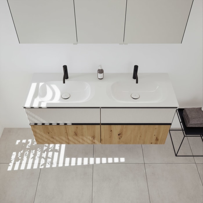 burgbad Fiumo 2.0 Badmöbelset 142 cm mit Waschtisch mit Unterschrank mit Griff G0200 und Spiegelschrank