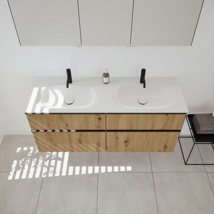 burgbad Fiumo 2.0 Badmöbelset 142 cm mit Waschtisch mit Unterschrank mit Griff G0200 und Spiegelschrank