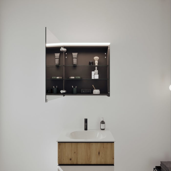 burgbad Fiumo 2.0 Badmöbelset 62 cm mit Waschtisch mit Unterschrank mit Griff G0200 und Spiegelschrank