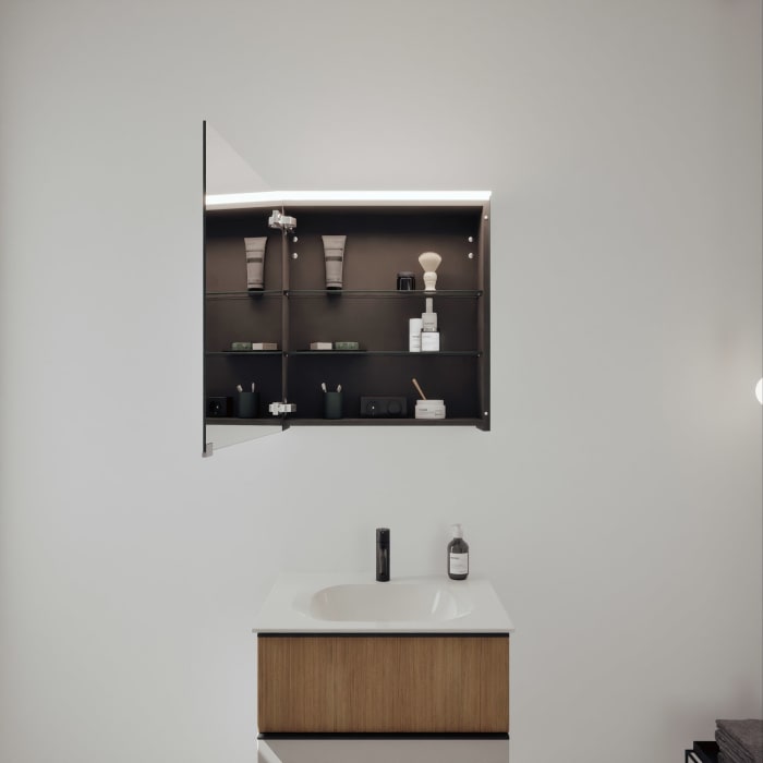 burgbad Fiumo 2.0 Badmöbelset 62 cm mit Waschtisch mit Unterschrank mit Griff G0200 und Spiegelschrank