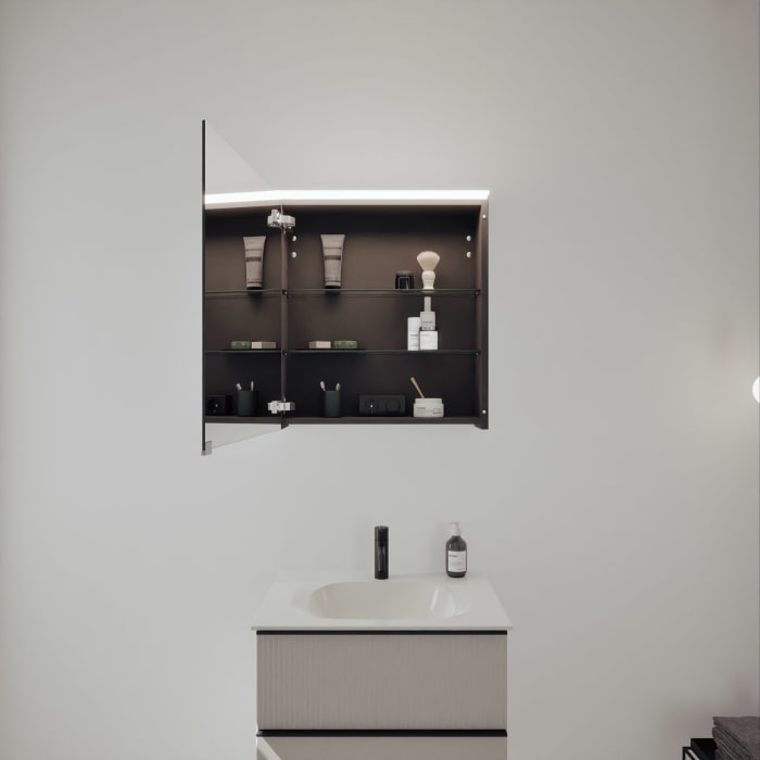 burgbad Fiumo 2.0 Badmöbelset 62 cm mit Waschtisch mit Unterschrank mit Griff G0200 und Spiegelschrank