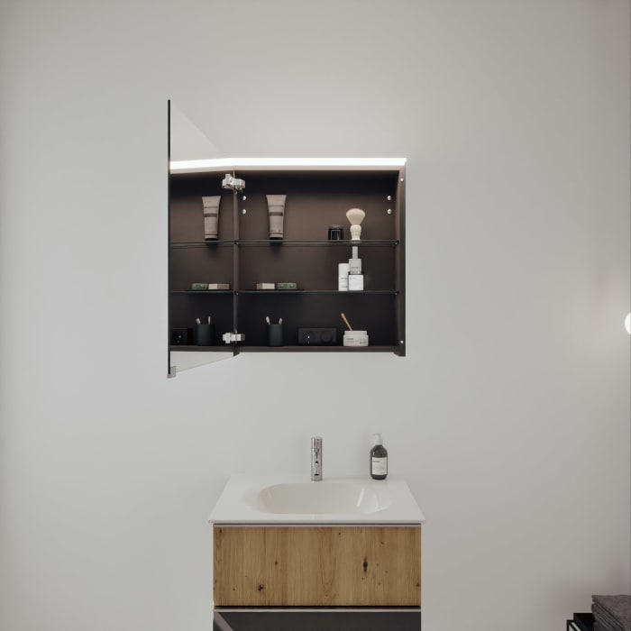 burgbad Fiumo 2.0 Badmöbelset 62 cm mit Waschtisch mit Unterschrank mit Griff G0146 und Spiegelschrank