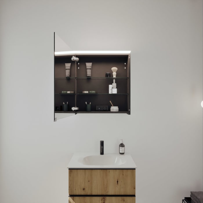 burgbad Fiumo 2.0 Badmöbelset 62 cm mit Waschtisch mit Unterschrank mit Griff G0200 und Spiegelschrank