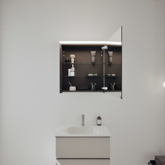 burgbad Fiumo 2.0 Badmöbelset 62 cm mit Waschtisch mit Unterschrank mit Griff G0146 und Spiegelschrank