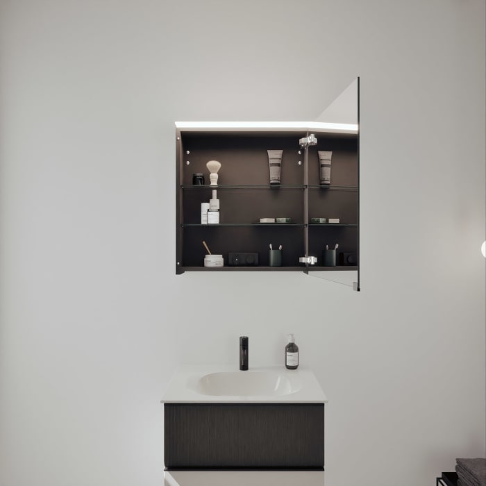 burgbad Fiumo 2.0 Badmöbelset 62 cm mit Waschtisch mit Unterschrank mit Griff G0200 und Spiegelschrank