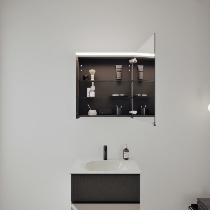 burgbad Fiumo 2.0 Badmöbelset 62 cm mit Waschtisch mit Unterschrank mit Griff G0200 und Spiegelschrank