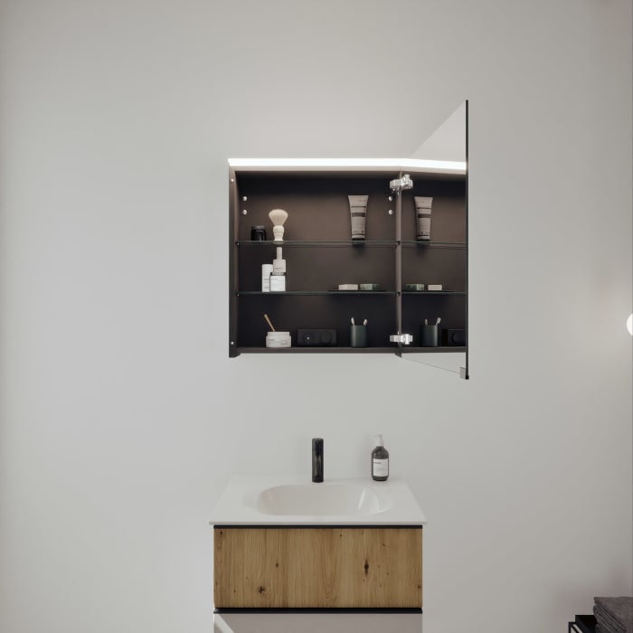 burgbad Fiumo 2.0 Badmöbelset 62 cm mit Waschtisch mit Unterschrank mit Griff G0200 und Spiegelschrank